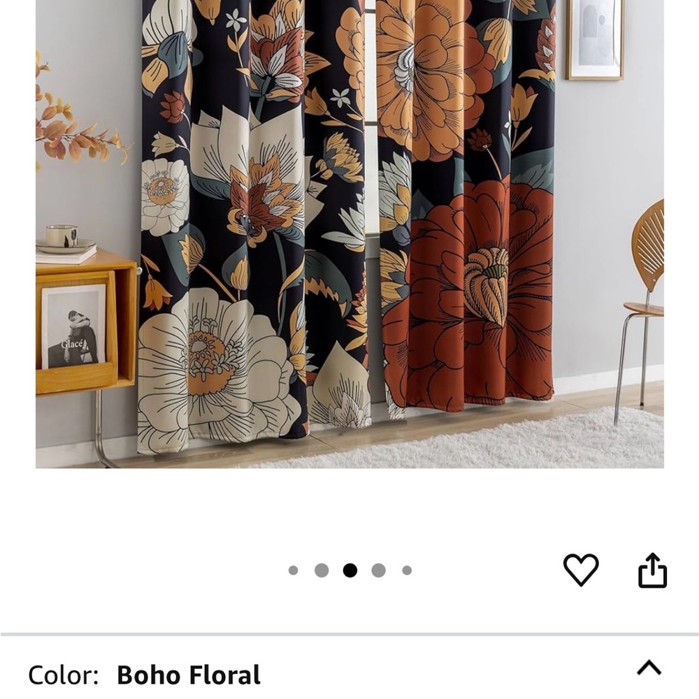 Boho Floral Black and Orange Curtains